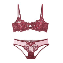 Load image into Gallery viewer, NEW Women Ultra thin Bra Sexy Lace Bra and Panties Sets Women Sexy Lingerie Temptation Lace Underwear A B C D Cup
