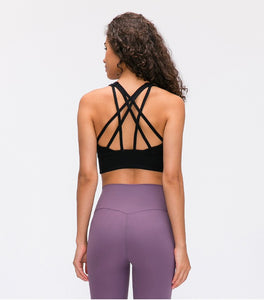 NWT Naked-feel Fabric Anti-sweat Pro Training Fitness Bras Crop Tops Women Push Up Shockproof Running Sports Bras Top