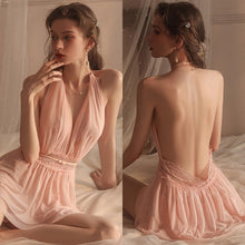 Load image into Gallery viewer, Neck Hanging Night Dress Women Sexy Lace Sleepwear Silk Backless Nightgown Lingerie Mesh Hollow Sling Sleep Tops Summer 2022