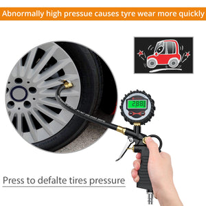 Neoteck Digital Car EU Tire Air Pressure Inflator Gauge LCD Display LED Backlight Vehicle Tester Inflation Monitoring Manometro