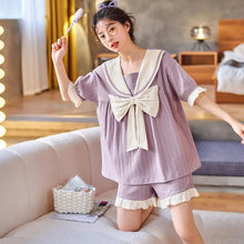 Load image into Gallery viewer, Net Red Hot Style Bow  Pijama Kawaii Woman Summer Student Ins Dormitory   Loose Short-Sleeved Square Neck Home Clothes Female