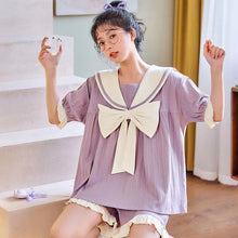 Load image into Gallery viewer, Net Red Hot Style Bow  Pijama Kawaii Woman Summer Student Ins Dormitory   Loose Short-Sleeved Square Neck Home Clothes Female
