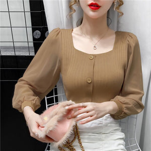 New 2020 Autumn Long Sleeve Women Blouse Shirt Fashion Casual Mesh Patchwork Women Tops And Shirt Blusas