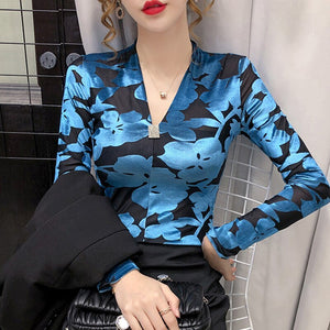 New 2020 Autumn Winter Women Tops Fashion Sexy V-Neck Print Tops And Shirt Plus size Women clothing blusas