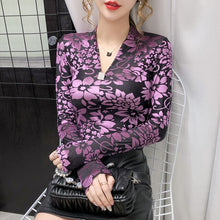 Load image into Gallery viewer, New 2020 Autumn Winter Women&#39;s T-Shirt Elegant Slim V-neck Hollow out Long Sleeve Women Tops Plus size Female shirt