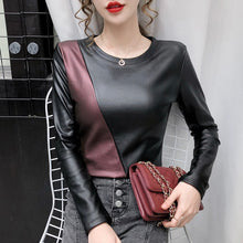 Load image into Gallery viewer, New 2020 Autumn Winter Womtn Tops Fashion Casual Long Sleeve PU Leather Thick Velvet T-Shirt Plus Size Women&#39;s Tops