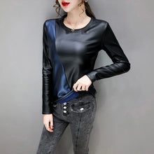 Load image into Gallery viewer, New 2020 Autumn Winter Womtn Tops Fashion Casual Long Sleeve PU Leather Thick Velvet T-Shirt Plus Size Women&#39;s Tops