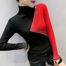 Load image into Gallery viewer, New 2020 Autumn Women T-Shirt Fashion Casual Long Sleeve Patchwork Women Tops Turtleneck Hot drilling Female Shirt
