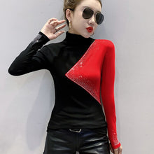 Load image into Gallery viewer, New 2020 Autumn Women T-Shirt Fashion Casual Long Sleeve Patchwork Women Tops Turtleneck Hot drilling Female Shirt
