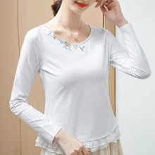 Load image into Gallery viewer, New 2021 Autumn Long Sleeve Women&#39;s T-Shirt Fashion Casual Embroidered Cotton Tops Plus Size M-4XL Ruffles Shirt
