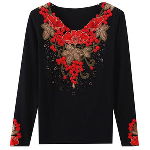 New 2021 Autumn Winter Woman tshirts Fashion Long Sleeve Embroidered Women Tops And Shirt M-4XL Plus Size Women Clothing Blusas