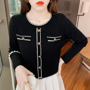 New 2021 Autumn Winter Women Jacket Korean Version Fashion Casual Long Sleeve O-Neck Short Coat Knitted Sweater