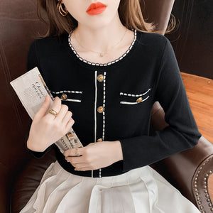 New 2021 Autumn Winter Women Jacket Korean Version Fashion Casual Long Sleeve O-Neck Short Coat Knitted Sweater