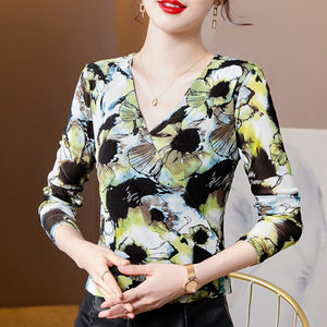 New 2021 Autumn Winter Women's T-Shirt Fashion Casual Long Sleeve V-Neck Mesh Tops M-4XL Plus Size Women Clothing