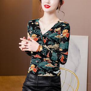 New 2021 Autumn Winter Women's T-Shirt Fashion Casual Long Sleeve V-Neck Mesh Tops M-4XL Plus Size Women Clothing