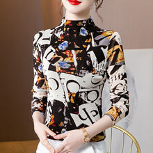 Load image into Gallery viewer, New 2021 Autumn Winter Women&#39;s Tops Fashion Printed Long Sleeve Turtleneck Mesh T-Shirt M-4XL Plus Size Female Shirt