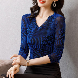 New 2021 Autumn Women Tops Fashion Casual V-neck Versatile Slim Long-sleeved Bright Silk Bottoming Shirt Blusas