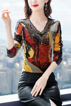 Load image into Gallery viewer, New 2021 Autumn Women&#39;s T-Shirt Fashion Casual Long Sleeve V-Neck Mesh Tops Elegant Slim Printed Leopard Shirt M-4XL Clothing