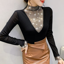 Load image into Gallery viewer, New 2021 Autumn Women&#39;s T-Shirt Fashion Casual Long Sleeved Turtleneck Hollow Out Mesh Tops Elegant Slim Leopard Women Clothing