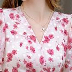 New 2021 Fashion Fairy Chiffon Dresses Summer Women Clothes Elegant Floral Print Short Sleeve Shirring Robe Slim Vestidos Dress