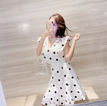 Load image into Gallery viewer, New 2021 Runway Designer V Neck Floral Embroidery Mini White Dress Vintage Elegant Hollow Out Ruffles Dress