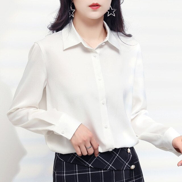 New 2021 Spring Autumn Long Sleeve Women Blouse Shirt Fashion Casual Solid Color Chiffon Blouse Office Lady Shirt