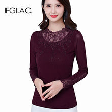 Load image into Gallery viewer, New 2021 Spring Autumn Long Sleeve Women&#39;s T-Shirt Fashion Casual Stand Collar Mesh Tops Elegant Slim Dimaond Plus Size Blusas
