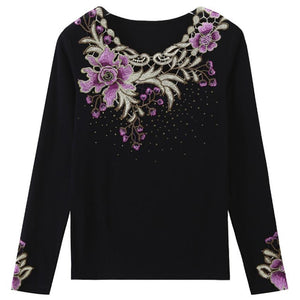 New 2021 Spring Autumn Woman tshirts Fashion Embroidered Long Sleeves Women's T-shirt M-4XL Plus Size Women Tops Blusas
