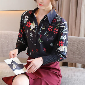 New 2021 Spring Autumn Women Blouse Shirt Fashion Print Long Sleeve Chiffon Blouse Elegant Slim Office Lady Tops