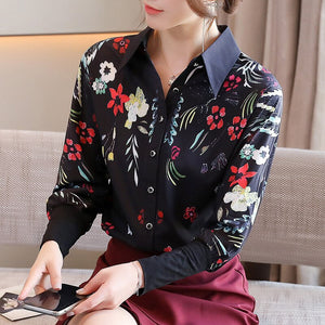 New 2021 Spring Autumn Women Blouse Shirt Fashion Print Long Sleeve Chiffon Blouse Elegant Slim Office Lady Tops