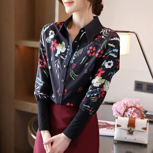 New 2021 Spring Autumn Women Blouse Shirt Fashion Print Long Sleeve Chiffon Blouse Elegant Slim Office Lady Tops