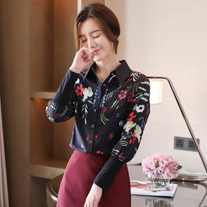 New 2021 Spring Autumn Women Blouse Shirt Fashion Print Long Sleeve Chiffon Blouse Elegant Slim Office Lady Tops