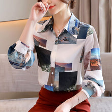 Load image into Gallery viewer, New 2021 Spring Autumn Women Chiffon Blouse Elegant Slim Print Vintage Shirt Plus Size Long Sleeve Office Lady Tops Clothing