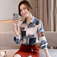 Load image into Gallery viewer, New 2021 Spring Autumn Women Chiffon Blouse Elegant Slim Print Vintage Shirt Plus Size Long Sleeve Office Lady Tops Clothing