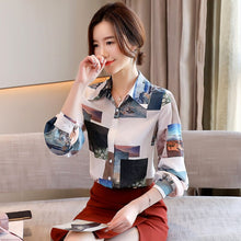Load image into Gallery viewer, New 2021 Spring Autumn Women Chiffon Blouse Elegant Slim Print Vintage Shirt Plus Size Long Sleeve Office Lady Tops Clothing