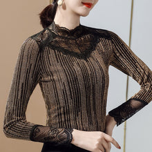 Load image into Gallery viewer, New 2021 Spring Autumn Women&#39;s t-shirt Fashion Long Sleeve Patchwork Mesh Tops M-4XL Plus Size Lace Shirt Clothing