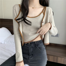 Load image into Gallery viewer, New 2021 Spring Knitted Suit Casual Fashion Single-Breasted Long-Sleeve Cardigan and Short Sling Vest Two-Piece Set Femme