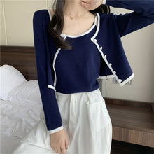 Load image into Gallery viewer, New 2021 Spring Knitted Suit Casual Fashion Single-Breasted Long-Sleeve Cardigan and Short Sling Vest Two-Piece Set Femme