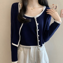 Load image into Gallery viewer, New 2021 Spring Knitted Suit Casual Fashion Single-Breasted Long-Sleeve Cardigan and Short Sling Vest Two-Piece Set Femme