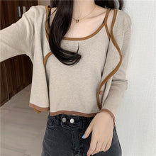 Load image into Gallery viewer, New 2021 Spring Knitted Suit Casual Fashion Single-Breasted Long-Sleeve Cardigan and Short Sling Vest Two-Piece Set Femme