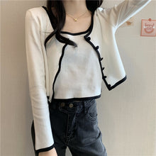Load image into Gallery viewer, New 2021 Spring Knitted Suit Casual Fashion Single-Breasted Long-Sleeve Cardigan and Short Sling Vest Two-Piece Set Femme