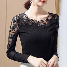 Load image into Gallery viewer, New 2021 Spring Long Sleeve Women Mesh Tops Fashion Casual Sexy Hollow Out Lace T-Shirt Plus Size M-4XL  Mesh tees