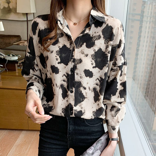 New 2021 Spring Long Sleeve Women's Shirt Fashion Casual Print Loose Chiffon Blouse Elegant Loose Office Lady Tops