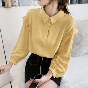 New 2021 Spring Women's Shirt Fashion Casual Long Sleeve Chiffon Blouse Loose Tops Clothing Yellow Blusas