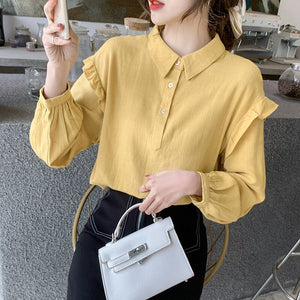 New 2021 Spring Women's Shirt Fashion Casual Long Sleeve Chiffon Blouse Loose Tops Clothing Yellow Blusas