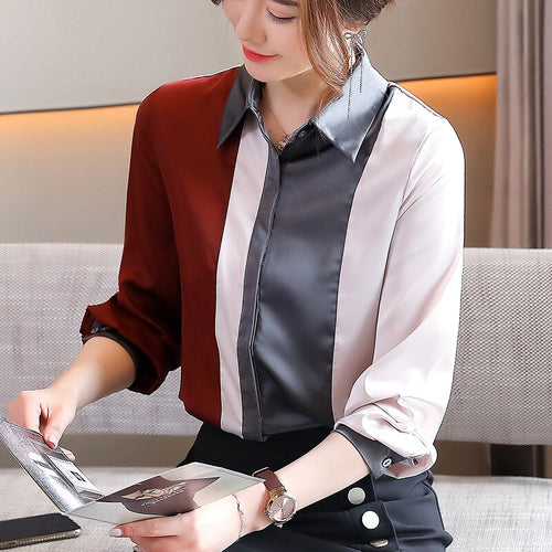 New 2021 Spring Women's Shirt Fashion Casual Long Sleeve Patchwork Chiffon Blouse Elegnt Slim Office Lady Tops Blusas