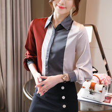 Load image into Gallery viewer, New 2021 Spring Women&#39;s Shirt Fashion Casual Long Sleeve Patchwork Chiffon Blouse Elegnt Slim Office Lady Tops Blusas