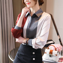Load image into Gallery viewer, New 2021 Spring Women&#39;s Shirt Fashion Casual Long Sleeve Patchwork Chiffon Blouse Elegnt Slim Office Lady Tops Blusas