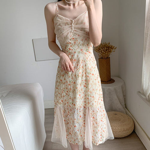 New 2021 Summer Elegant Midi Dress Vintage Women Sexy Suspender Boho Beach Floral Dress Female Party Dress