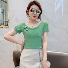 Load image into Gallery viewer, New 2021 Summer Short Sleeve Women Tops And Shirt Fashion Casual Slash Neck Mesh T-Shirt Plus Size Ruffles Blusas